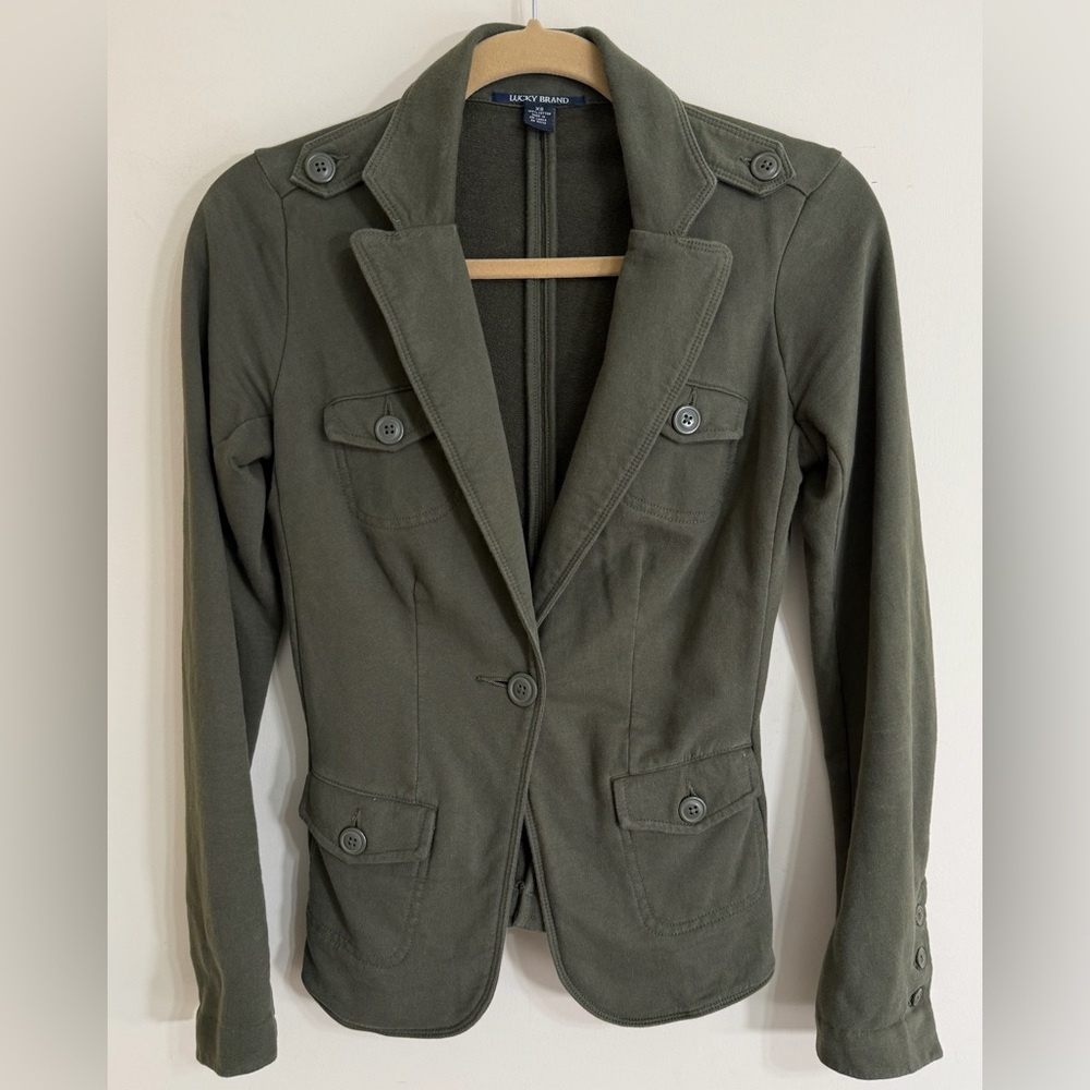 LUCKY BRAND Olive Green Army Military-Style Single-Button Slim Blazer Size XS‎